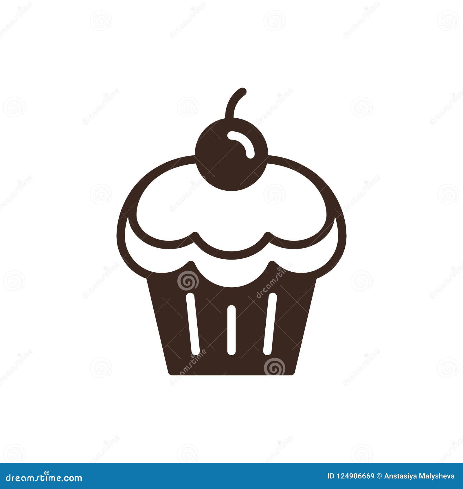 Cherry Cupcake Linear Style Icon Stock Vector - Illustration of muffin ...