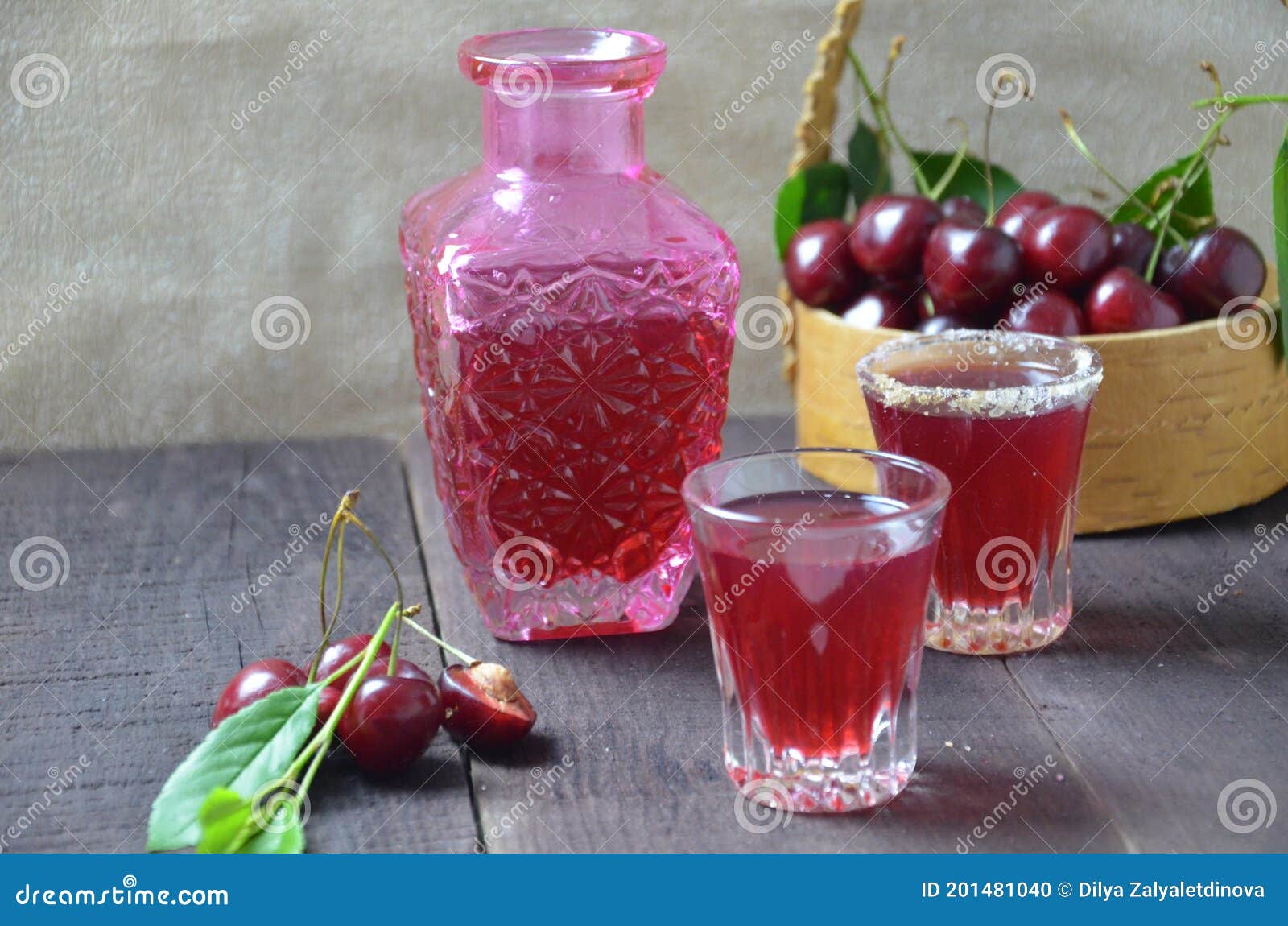 Cherry Drink Mulled Wine, Horizontal, Selective Focus. Cherry Alcohol