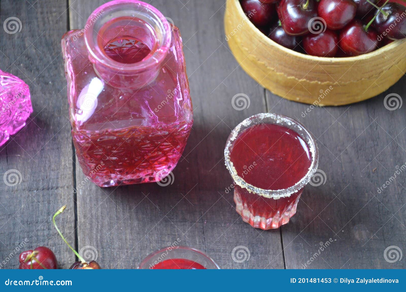 Cherry Drink Mulled Wine, Horizontal, Selective Focus. Cherry Alcohol