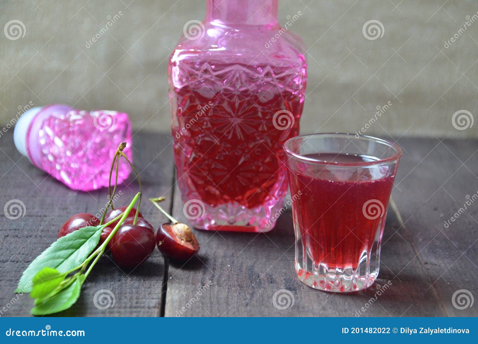 Cherry Drink Mulled Wine, Horizontal, Selective Focus. Cherry Alcohol