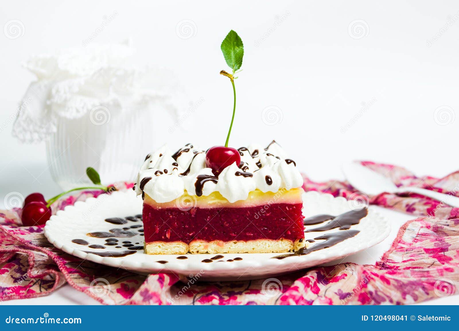 Cherry Fruit Cake with Cream Stock Image Image of cuisine, bakery