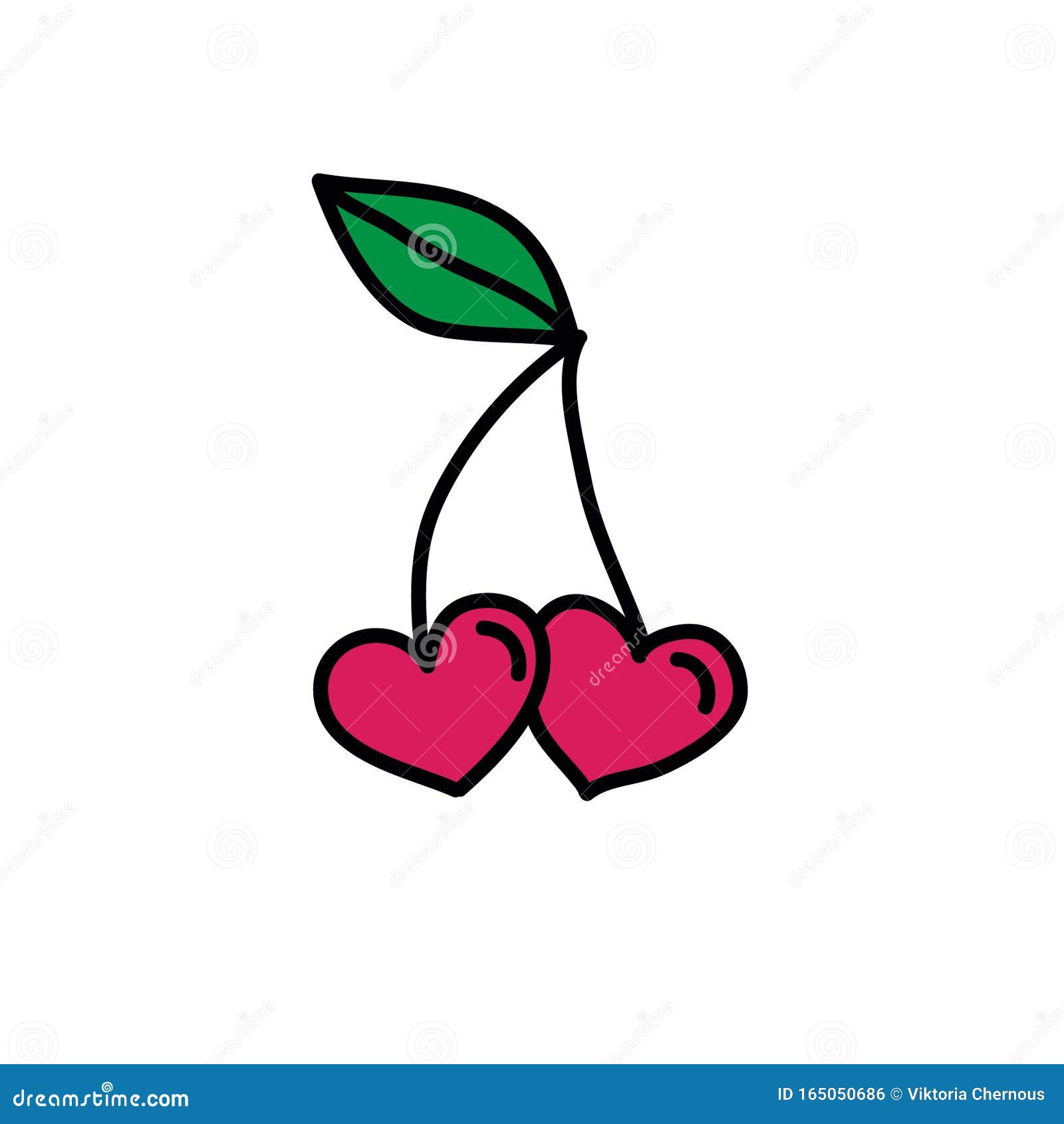 Cherry Hearts Doodle Icon, Vector Illustration Stock Illustration