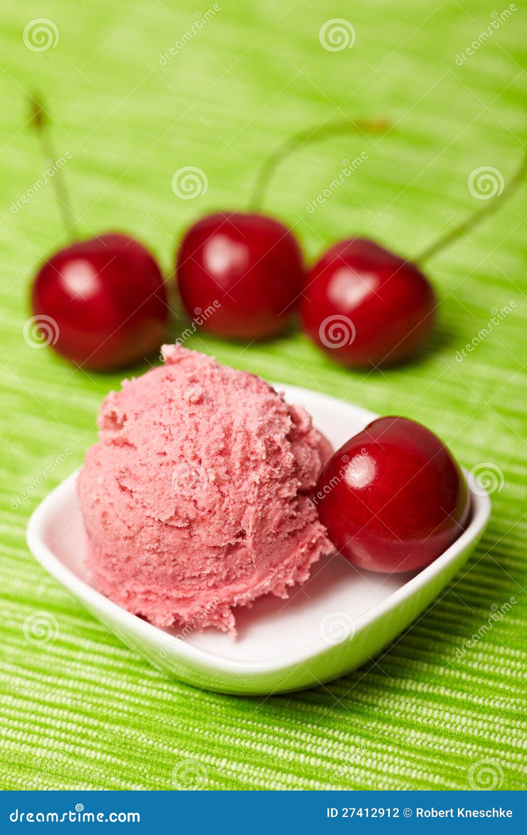 Cherry Ice Cream with Cherries Stock Photo Image of copy, cream 27412912