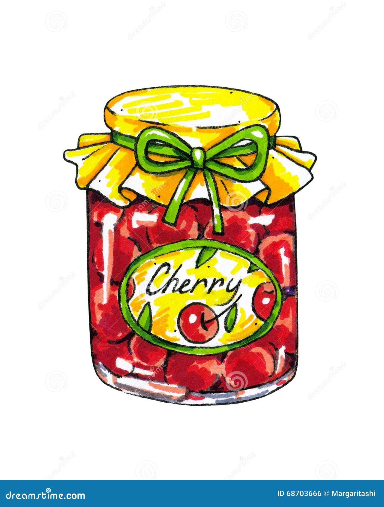 Cherry Jam In A Glass Jar Are Isolated On A White 