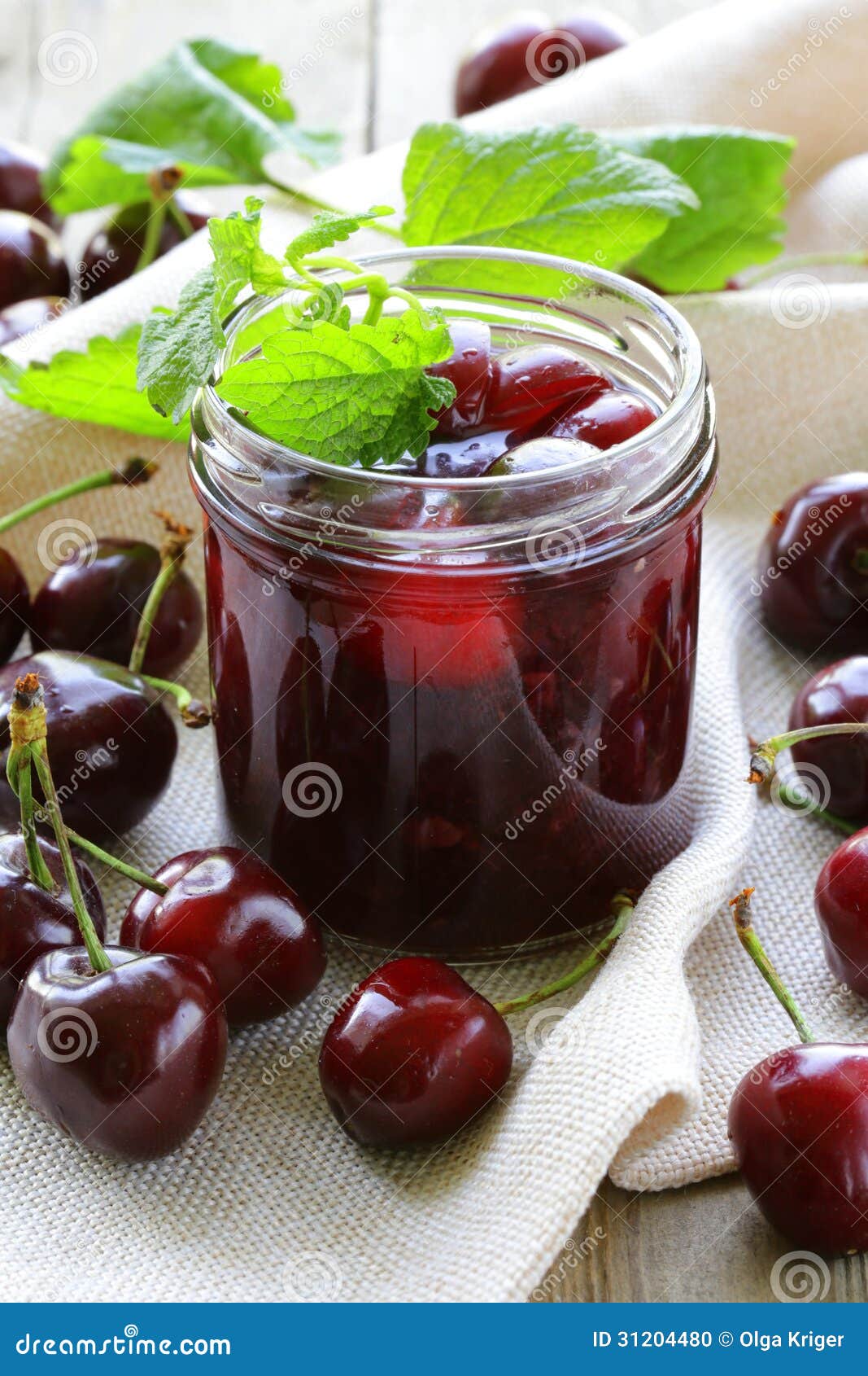 Cherry Jam in a Glass Jar and Ripe Berries Stock Photo Image of food, marmelade 31204480