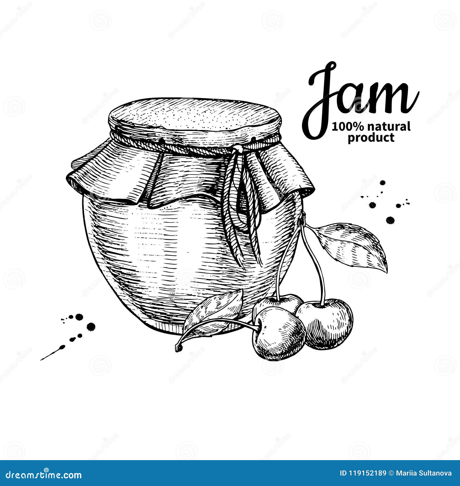 Download Cherry Jam Glass Jar Vector Drawing. Fruit Jelly And Marmalade. Stock Vector - Illustration of ...