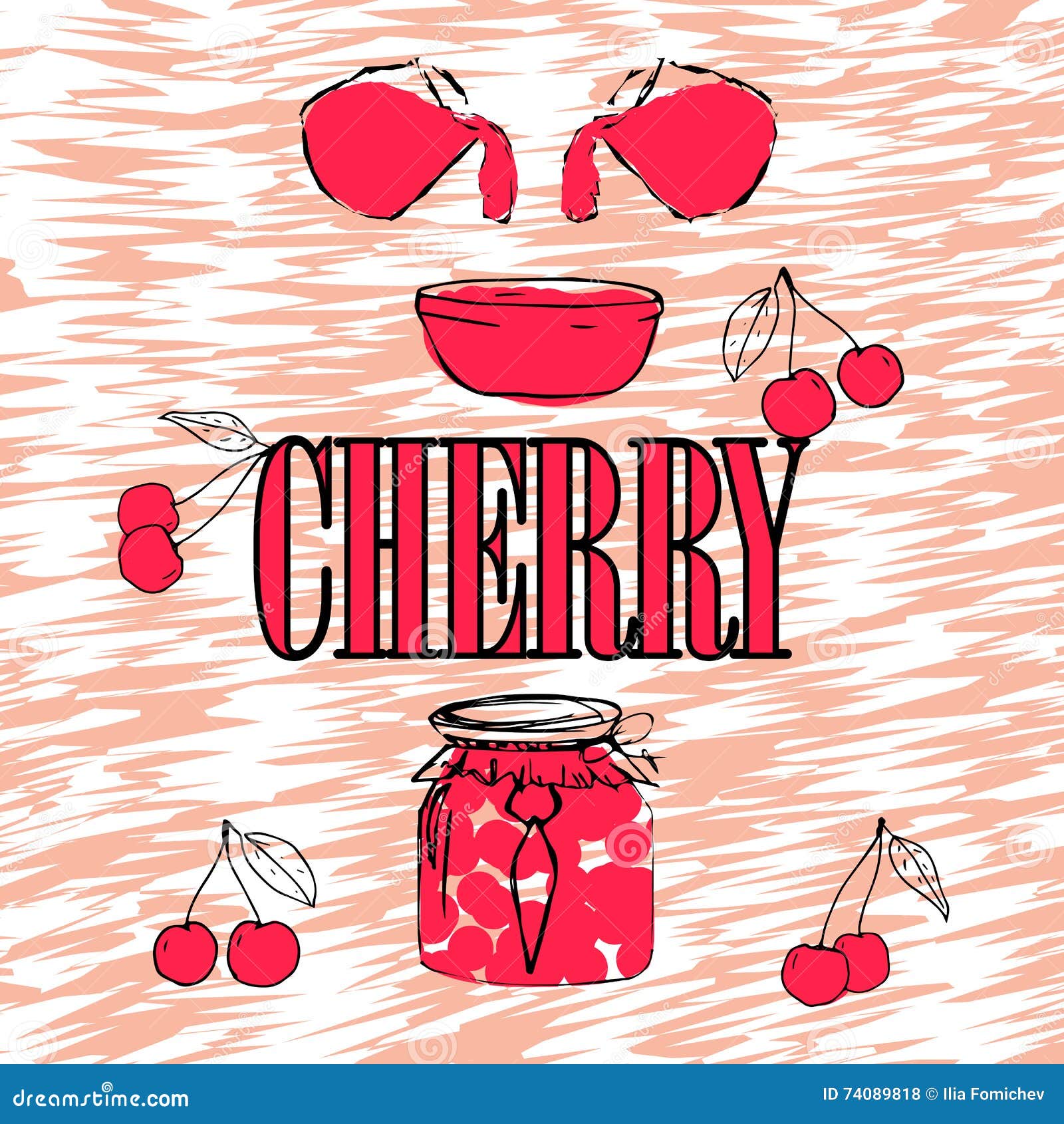 Download Cherry Jam. Jar With Cherry Jam. Pink Jelly. Stock Vector - Illustration of cooking, elements ...
