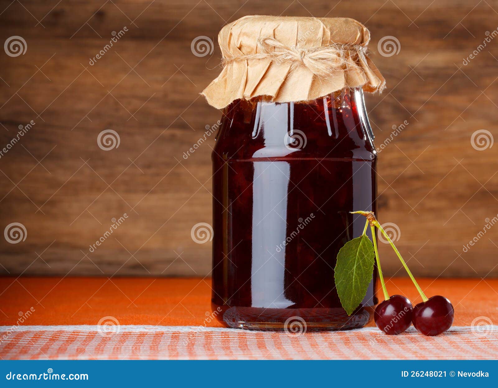 Cherry Jam Jar on Dishcloth Stock Image Image of sweet, cherries 26248021
