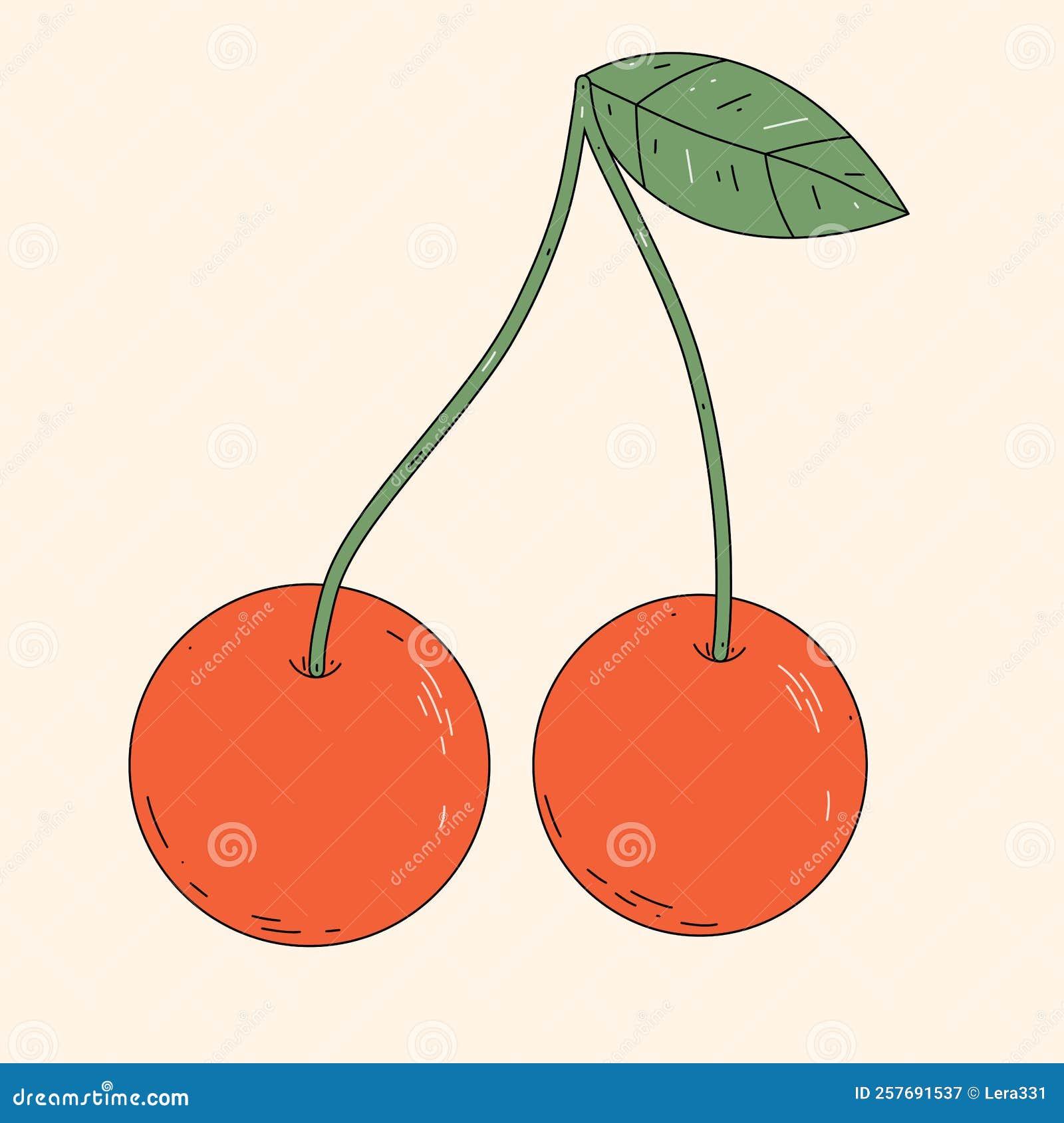 Cherry with Leaf. Isolated Vector Illustration Stock Vector