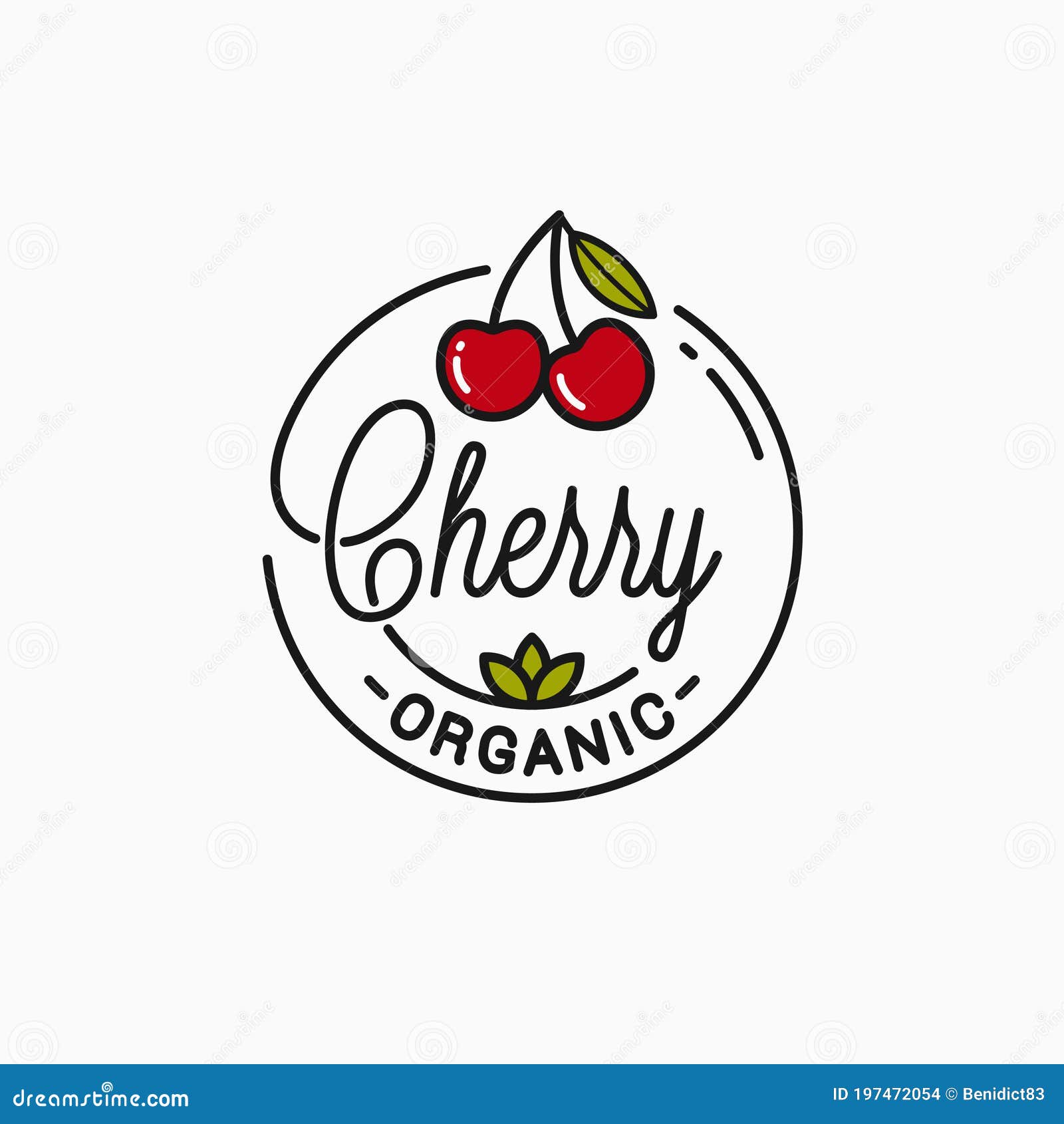 Cherry Logo. Round Linear Logo of Organic Cherry Stock Vector
