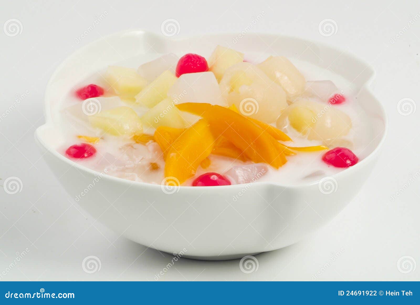Cherry, Lychee, Cherry and Peach with Coconut Milk Stock Photo Image
