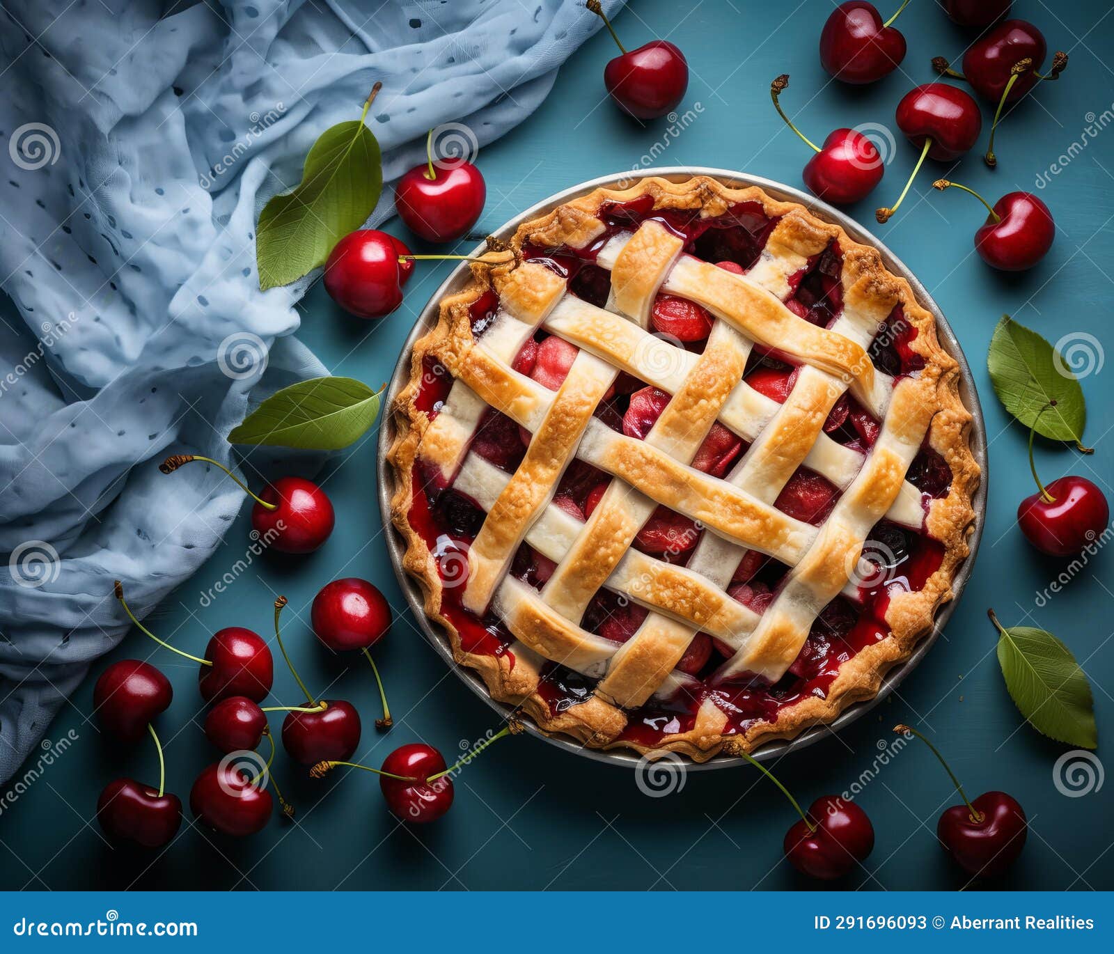 Cherry Pie with Lattice on Blue Background Stock Illustration