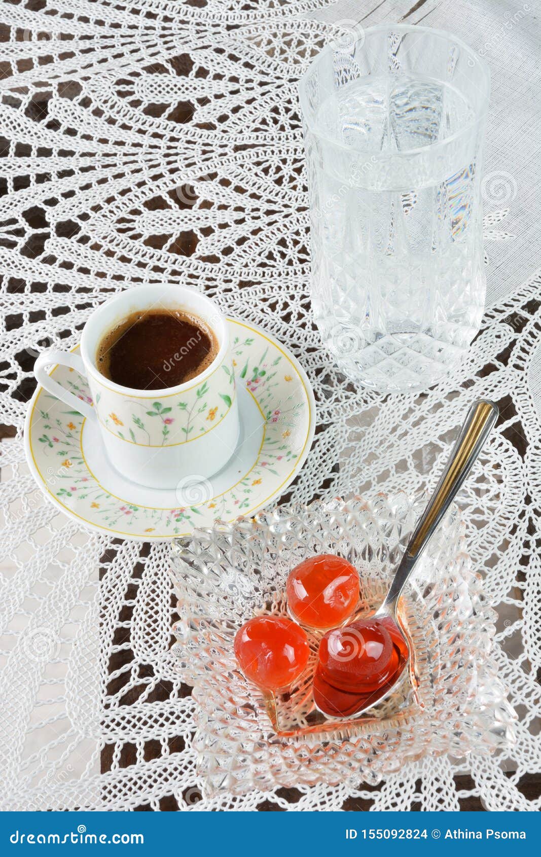 Cherry Spoon Sweet and Greek Coffee Stock Photo Image of preserve