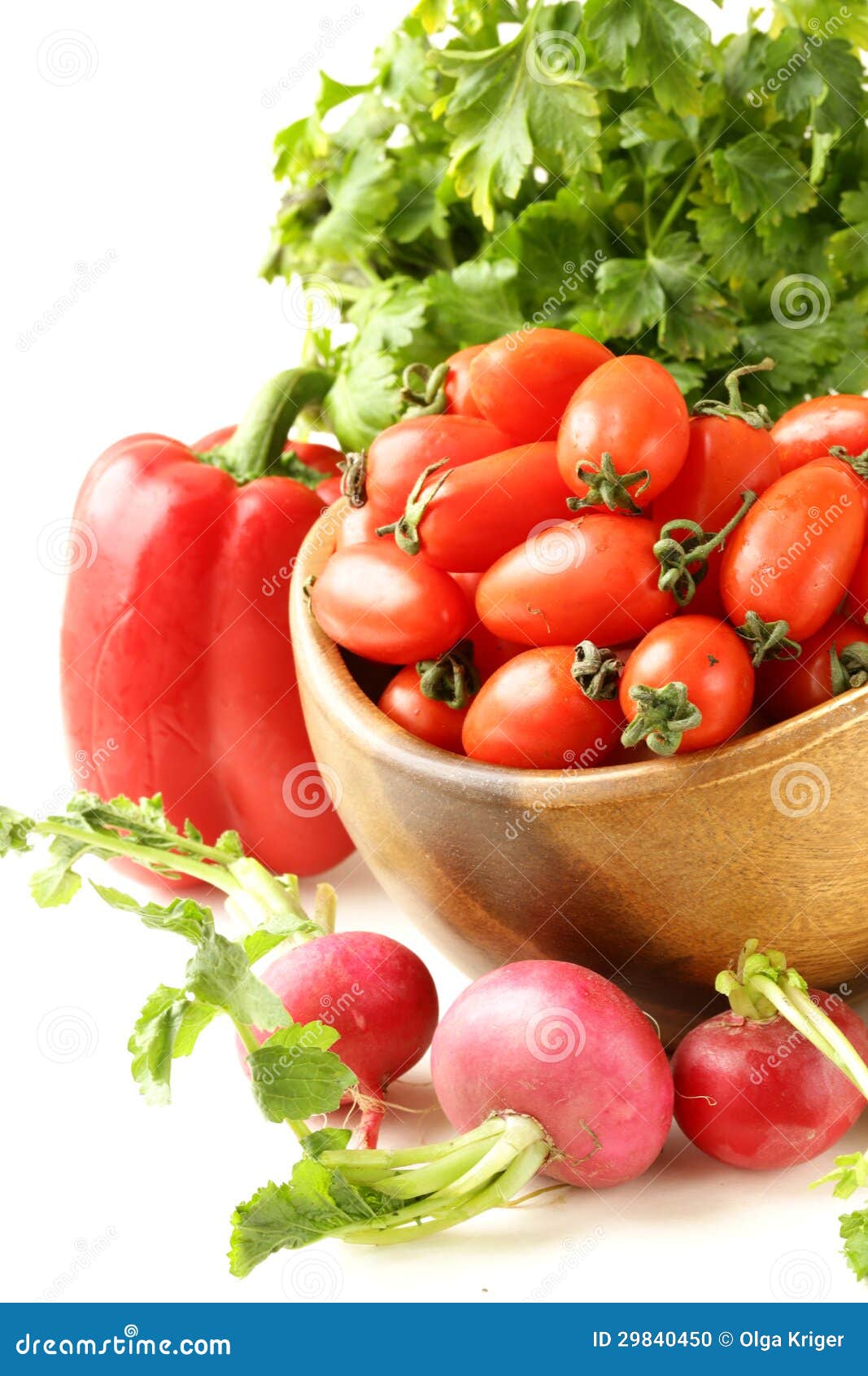 Cherry Tomatoes, Radishes, Peppers and Parsley Stock Photo Image of