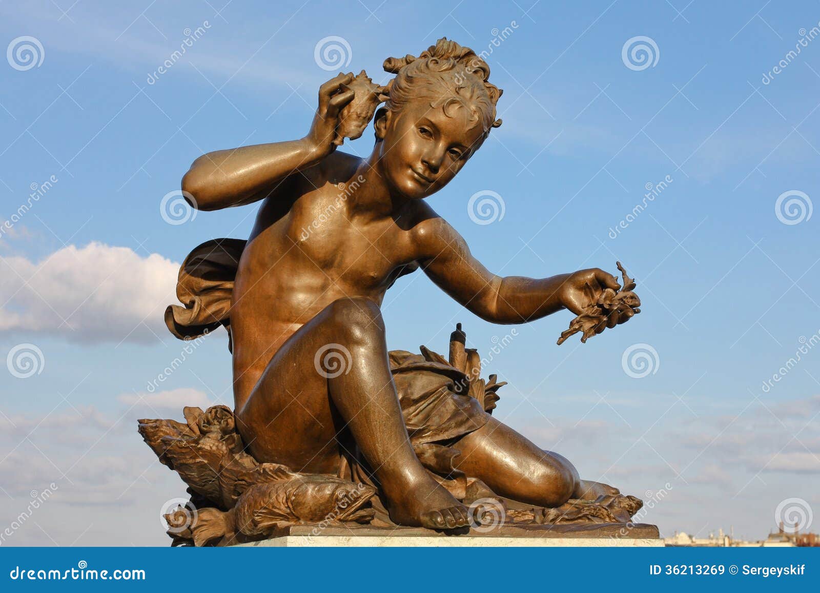 Cherub on Alexandre III Bridge in Paris Stock Image Image of nouveau, blue 36213269