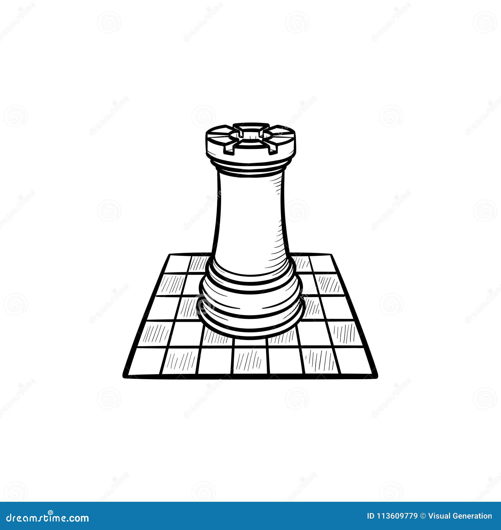 Chess Board and Figure Hand Drawn Sketch Icon. Stock Vector