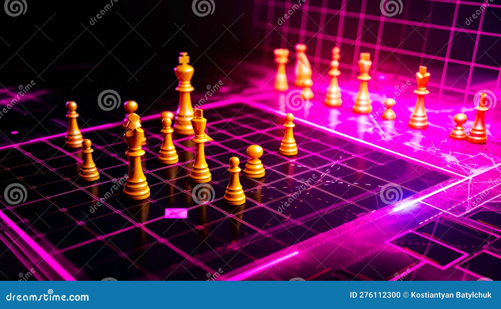 Chess Board with Lot of Chess Pieces in the Middle of it. Generative AI
