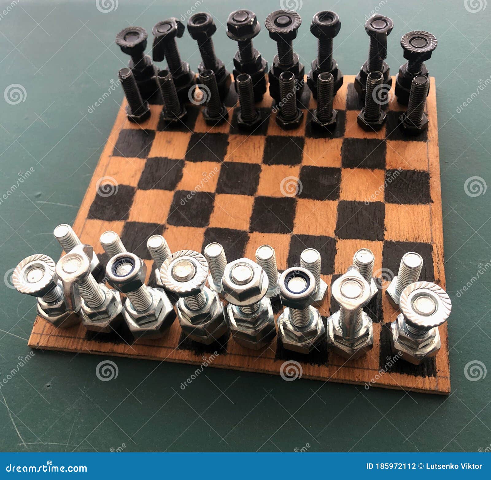 Chess on Board from Metal. Bolts & Nuts Stock Photo Image of move