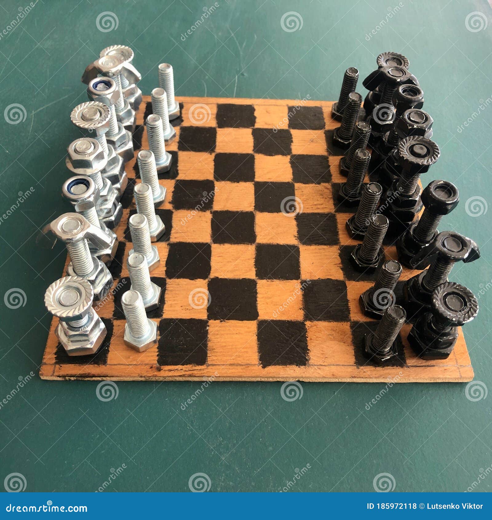 Chess on Board from Metal. Bolts & Nuts Stock Photo Image of