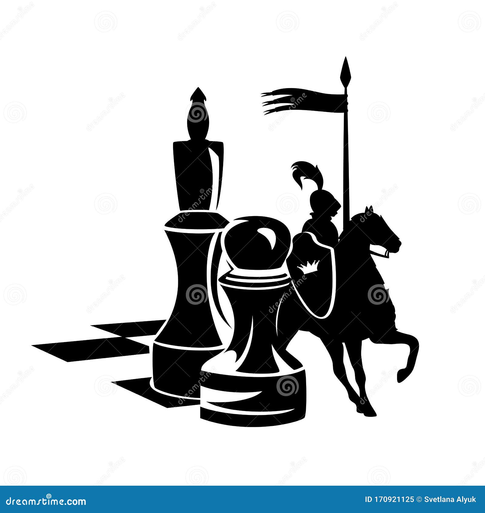 Chess queen and king contour isolated 3d. Black graceful main