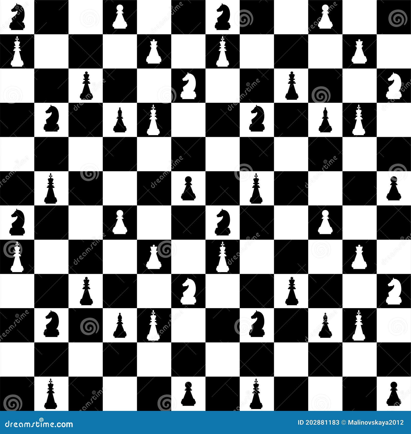 Chess Board Seamless Pattern with Figures. Classic Chess Game. Stock