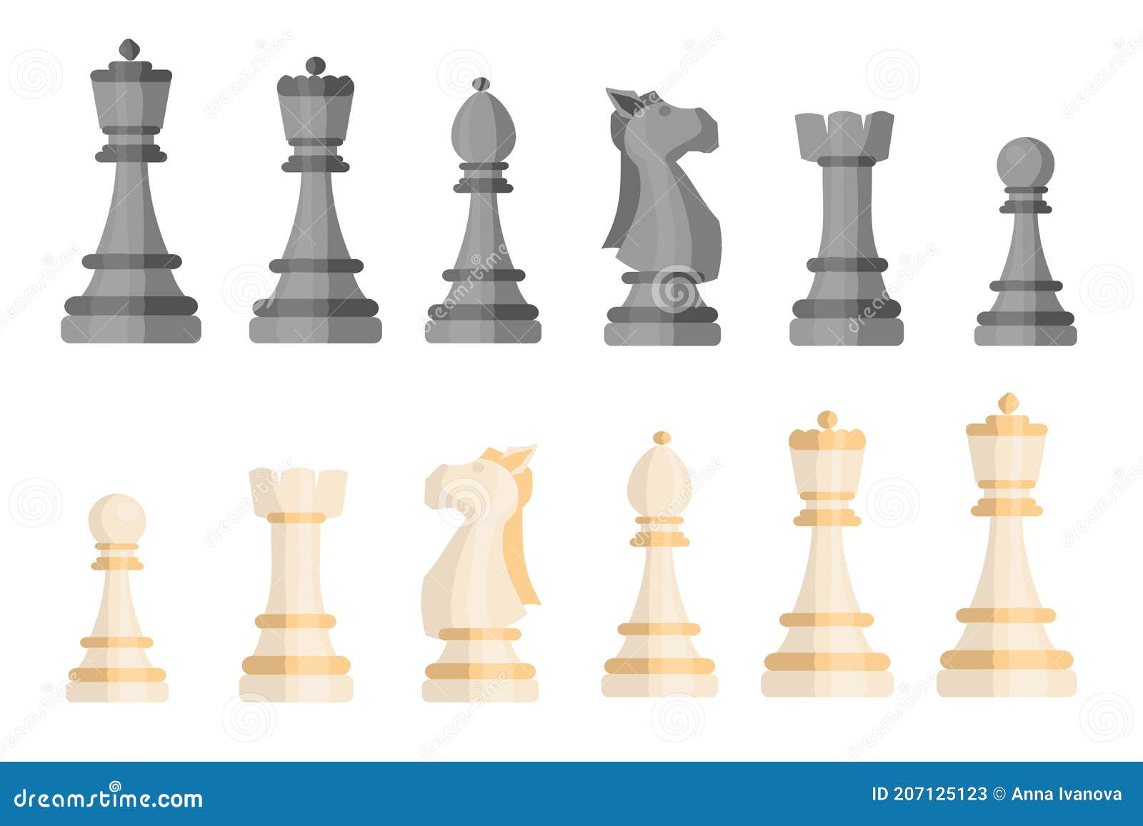 Chess Cartoon Icons Collection Black and White Vector Illustration ...