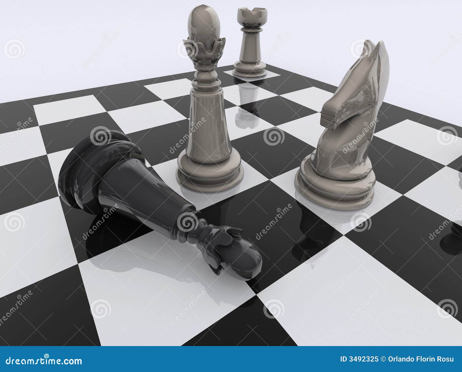 Ilustração 3d de uma peça de xadrez checkmate ao rei