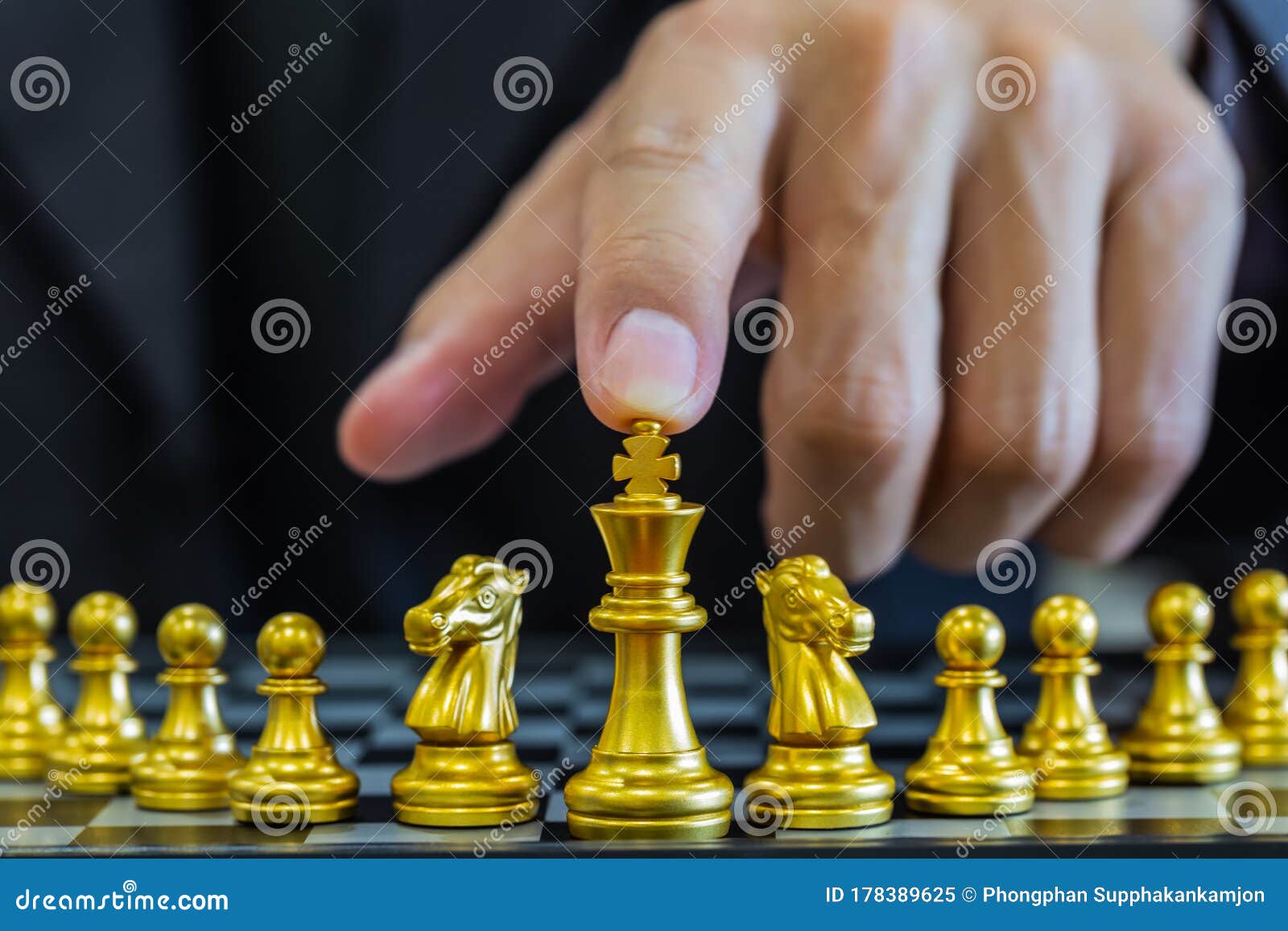 Business strategy competitive ideas concept, Chess game on chess board  behind business background. Business present financial and marketing  strategy analysis. Investment target in global economy . Stock Photo