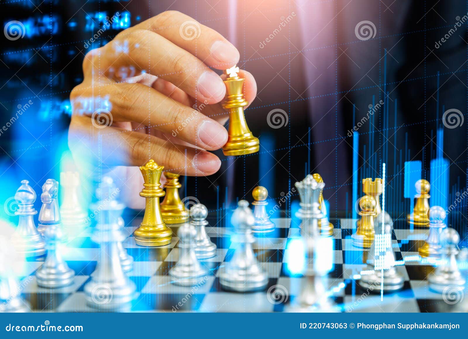 Chess game on chess board behind business man background. Business concept  to present financial information and marketing strategy analysis. Investmen  Stock Photo - Alamy