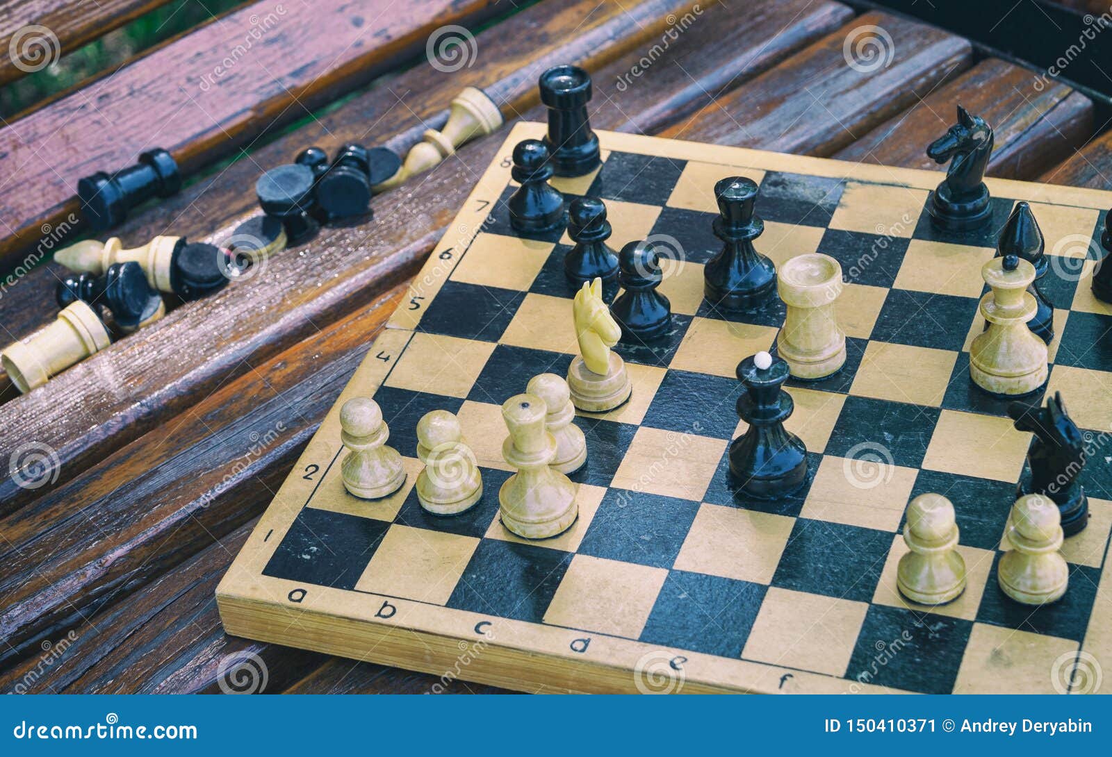 Chess Game In The Park On The Bench Stock Image Image Of Piece