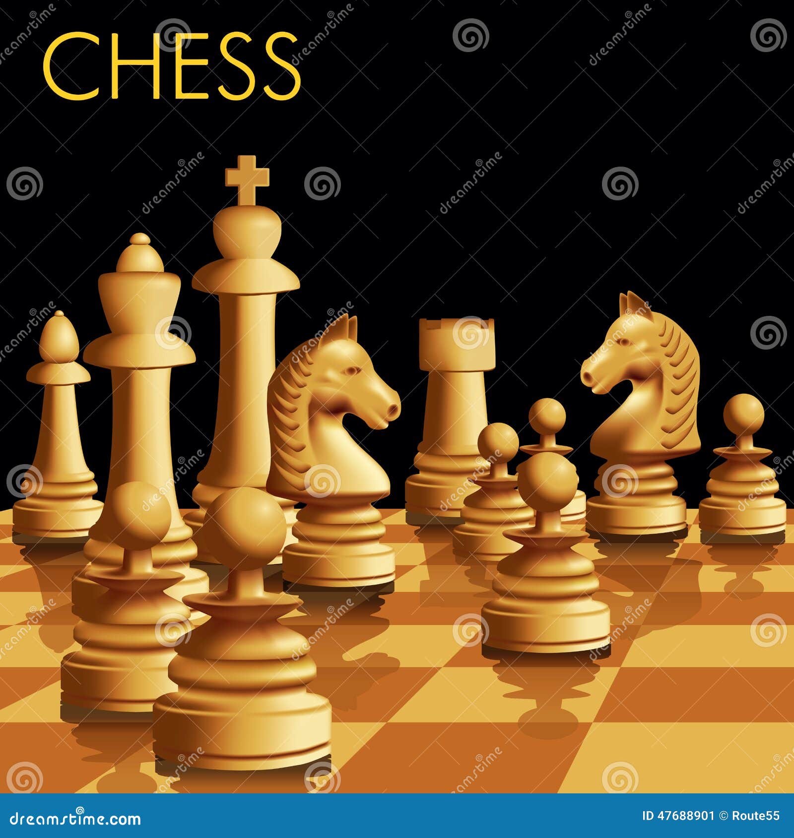 Free Vector, Chessboard and different chess pieces illustration