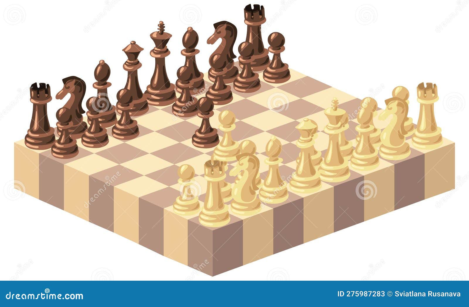 Chess moves with an isometric arrangement of pieces on a wooden