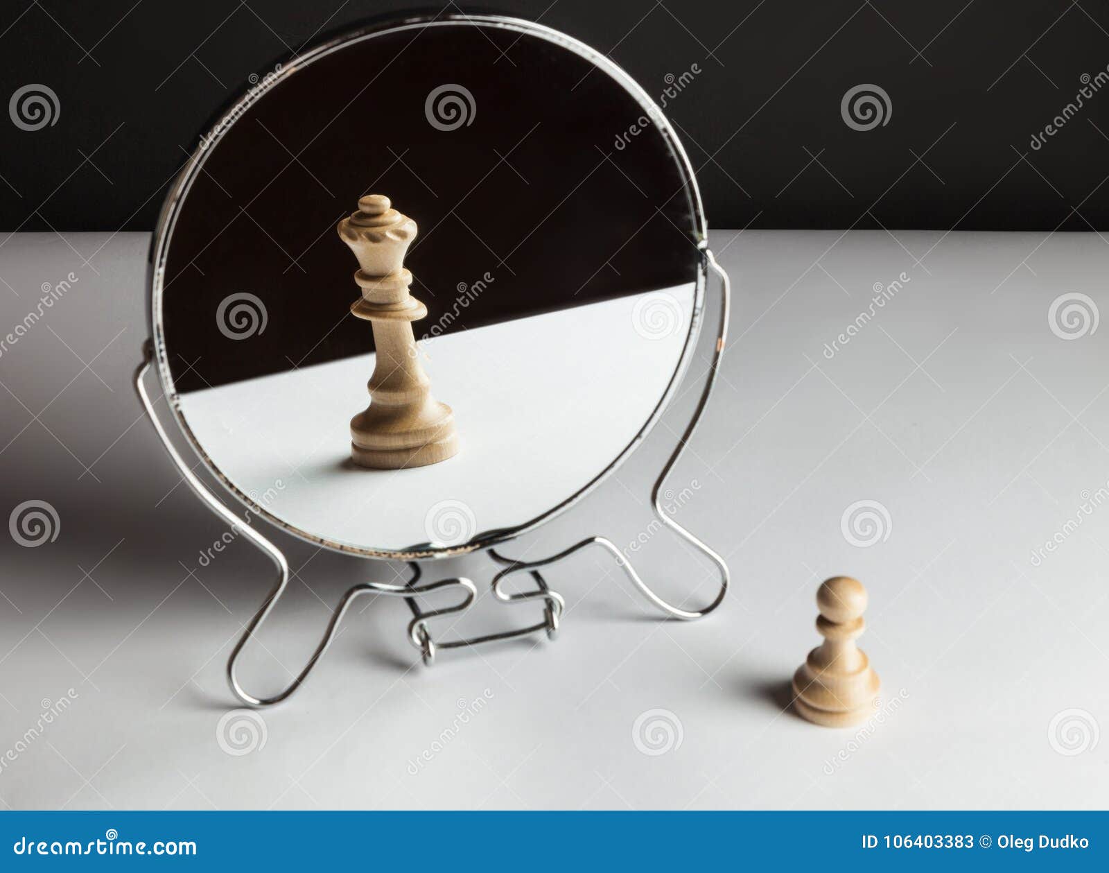 chess pawn looking in the mirror and seeing a