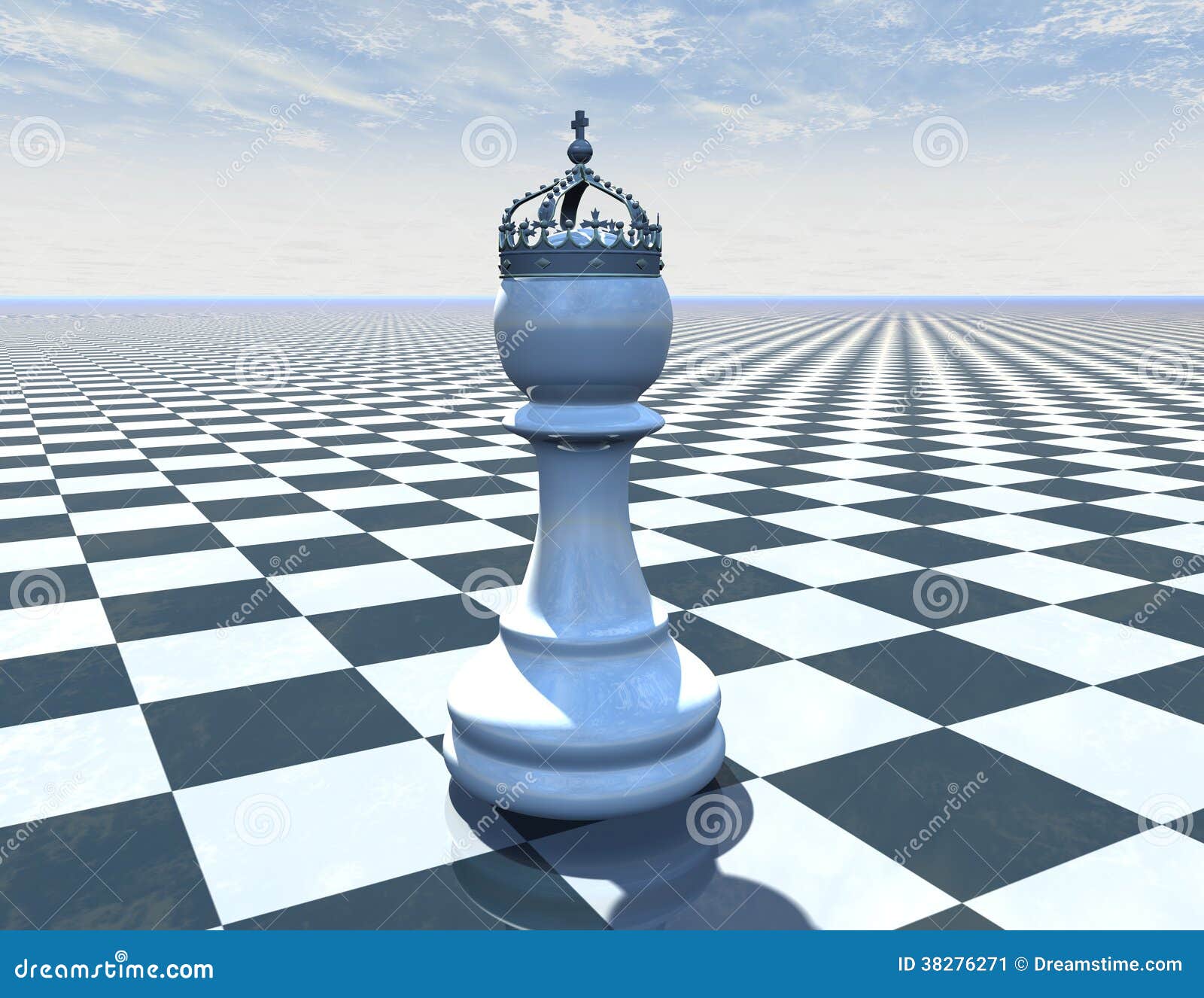 Chess Piece On Beautiful Blue Background With Checkerboard Stock