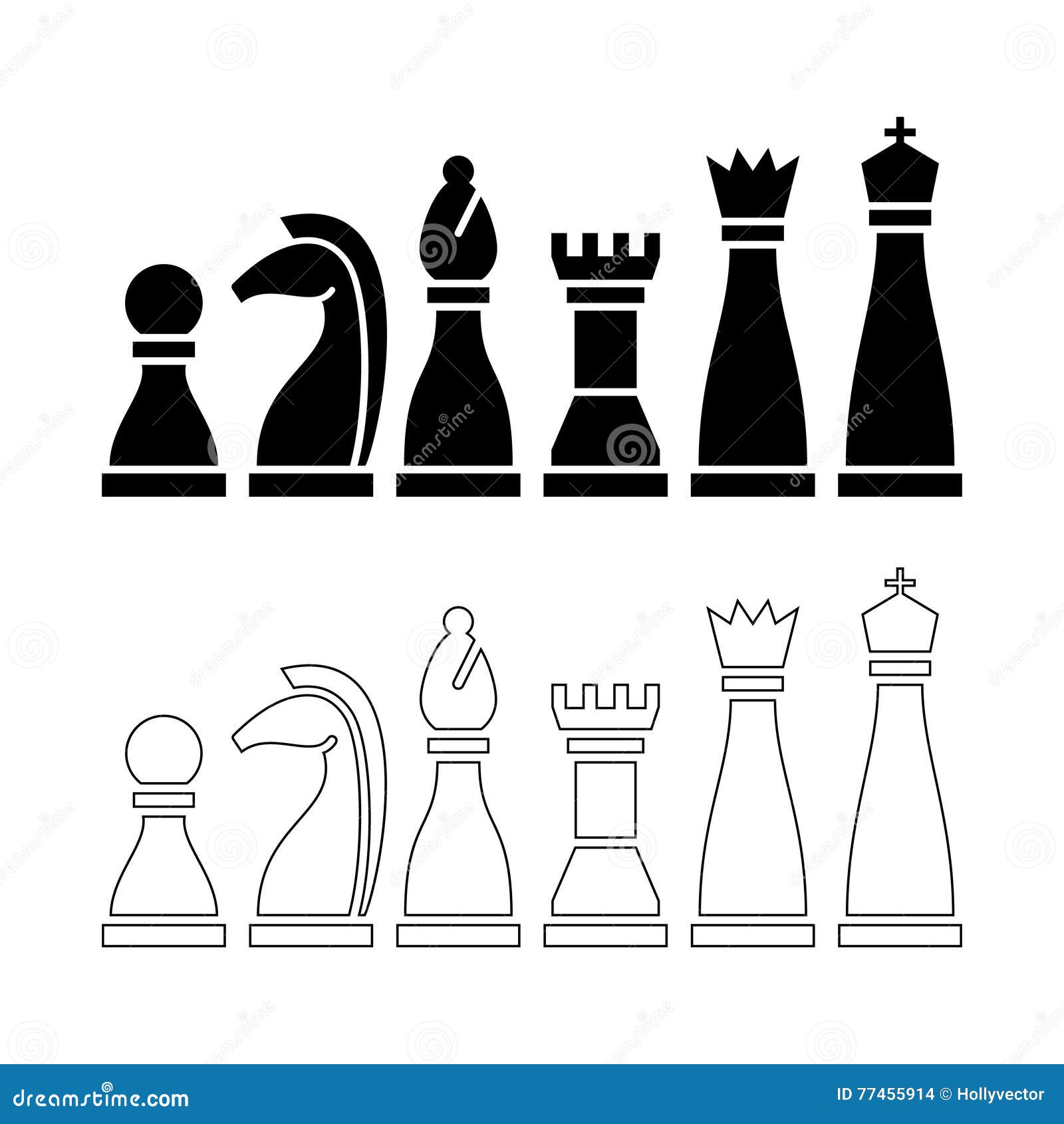 Illustration of horse chess pieces, black and white