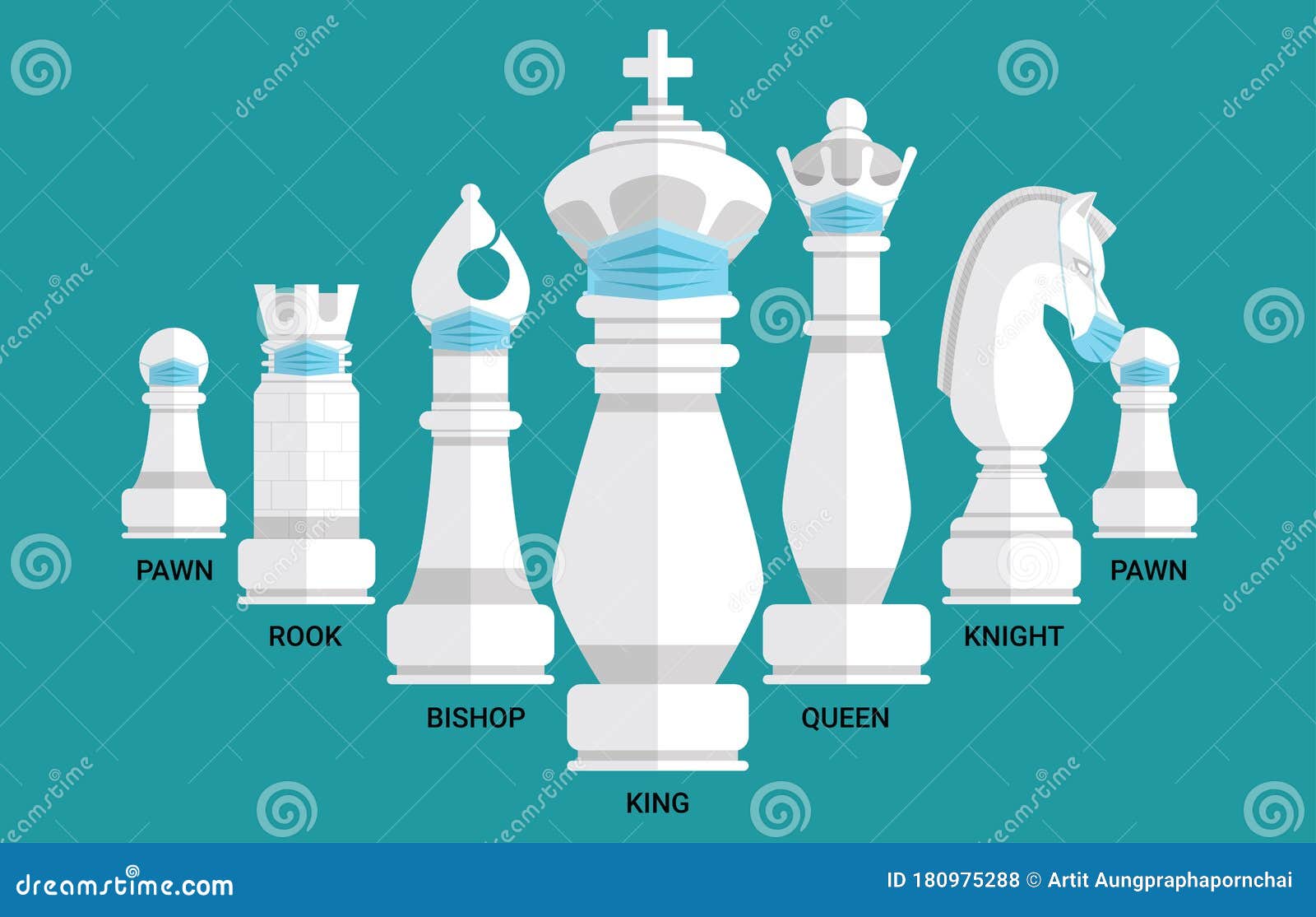 One statue of chess king + queen + rook + bishop +