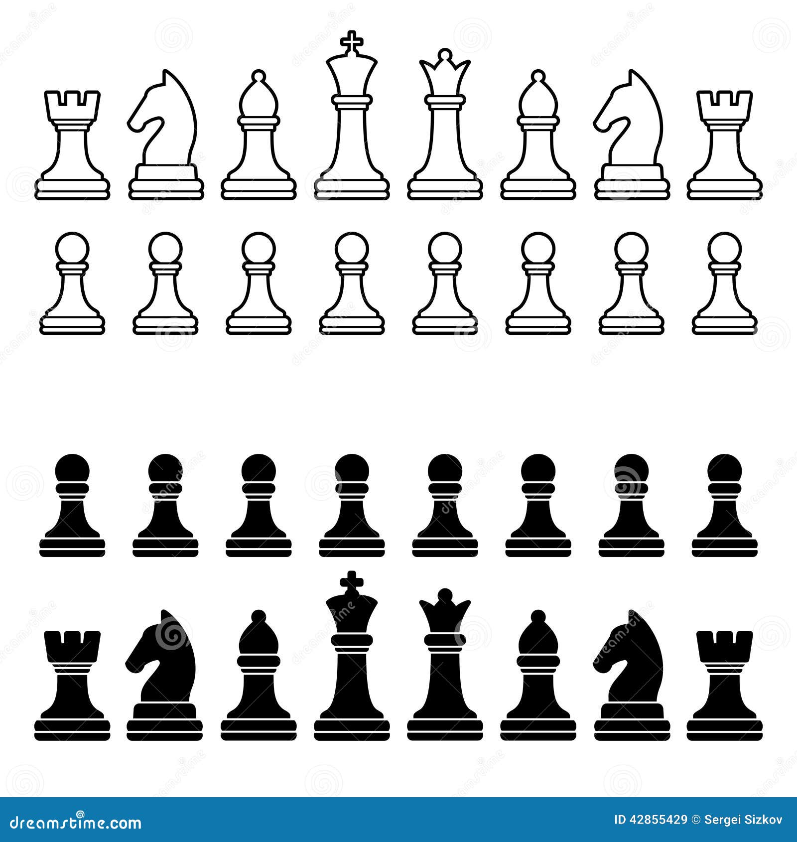 Chess Pieces Silhouette Set Stock Illustration - Illustration of