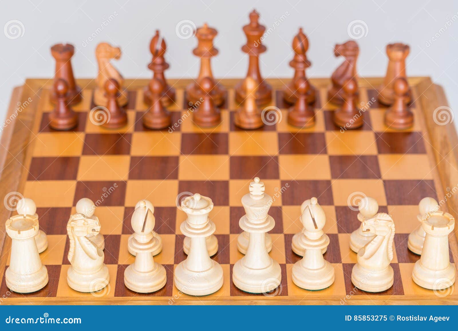 Chess Pieces in Starting Position on a Wooden Board Stock Image - Image of  challenge, check: 85853275