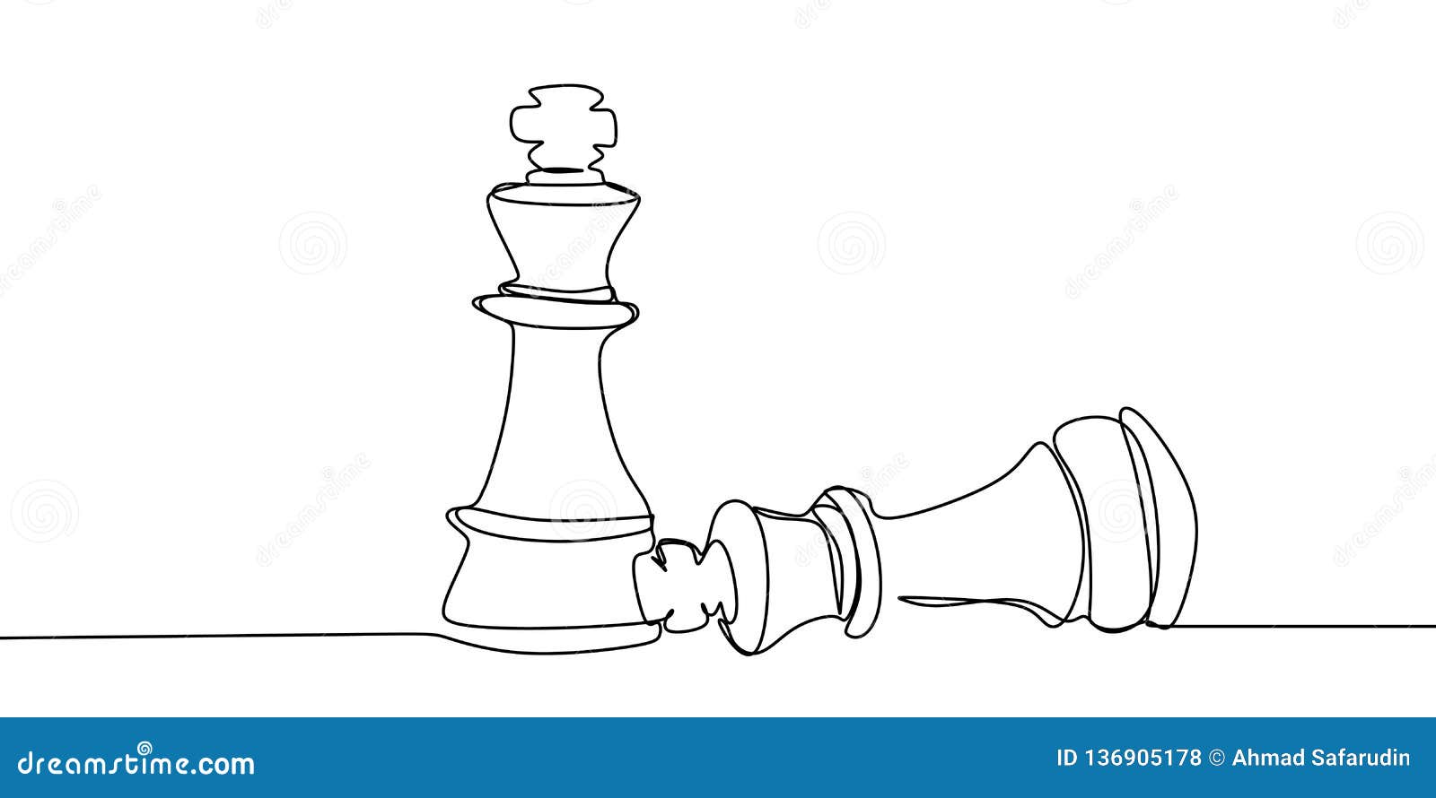 chess player bearing down the opponent. continuous one line drawing  