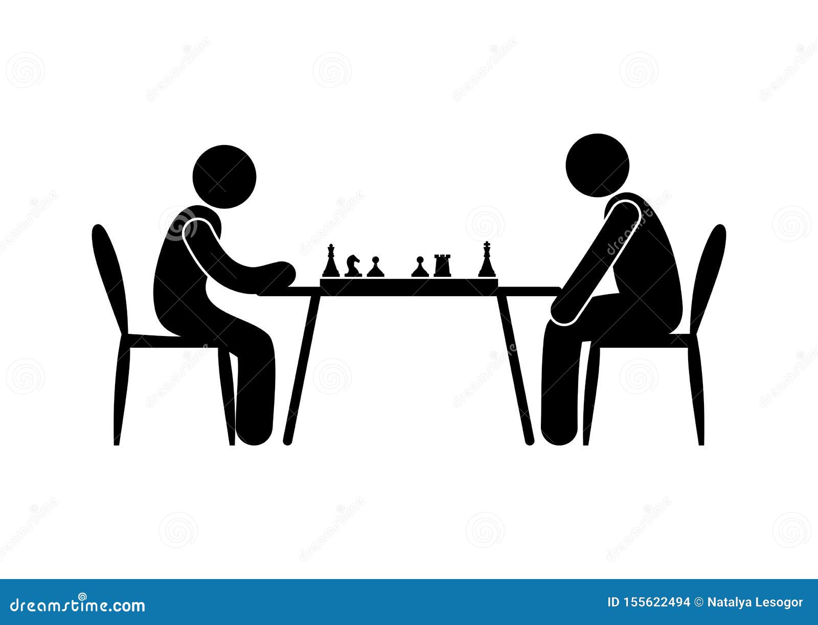 Chess players icon, chess duel illustration, stick figure man pictogram isolated