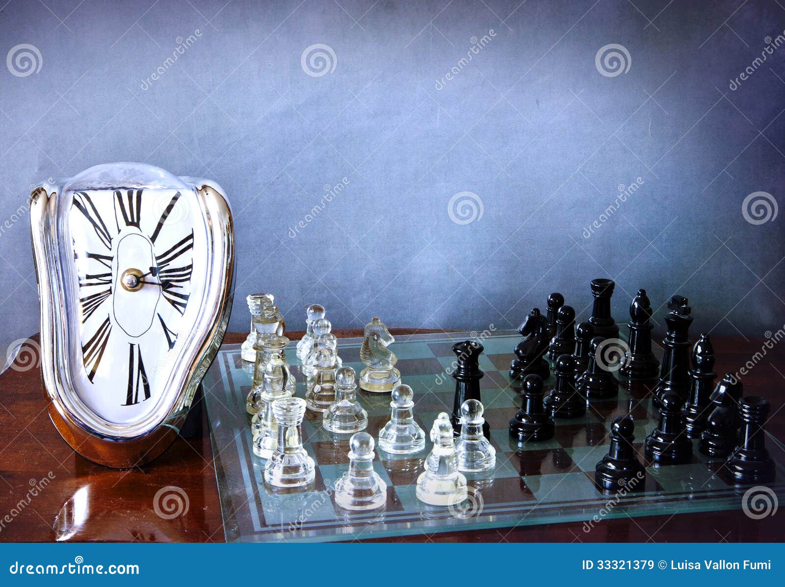 Chessboard Game and Dalilike Clock Stock Image Image of faceoff