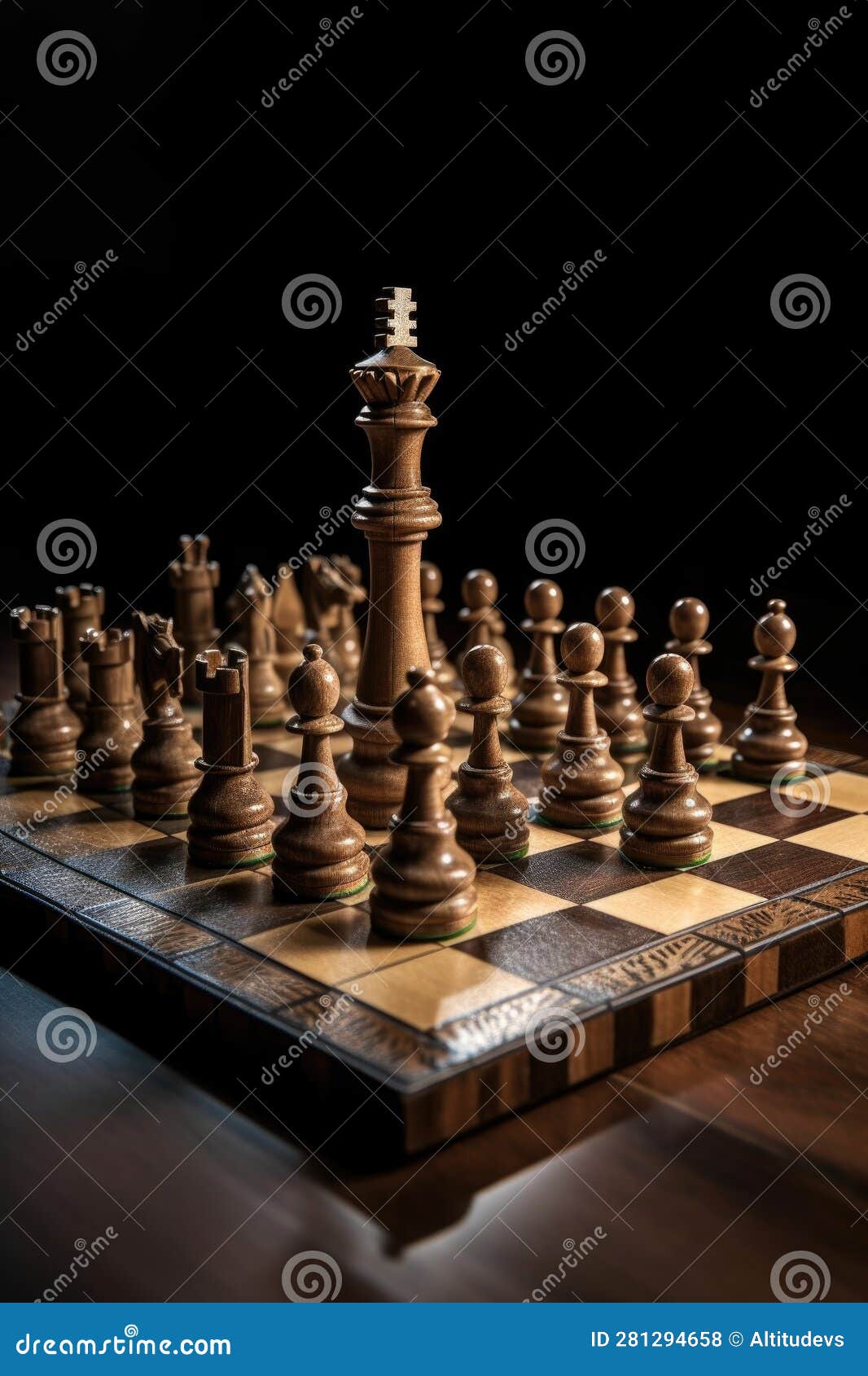 King chess piece standing on a chess board, Generative AI Stock  Illustration