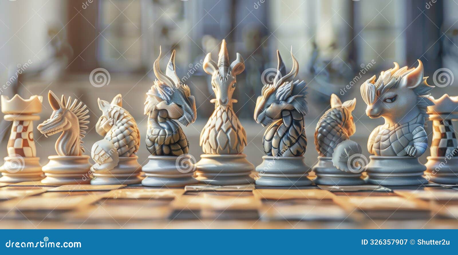 a chessboard where the pieces transform into different creatures with each move