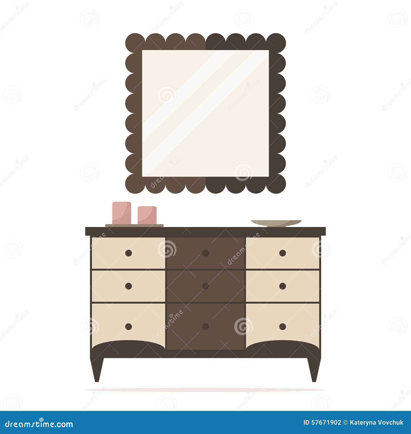 Chest Of Drawers Icon With Mirror And Decoration Bedroom Interior