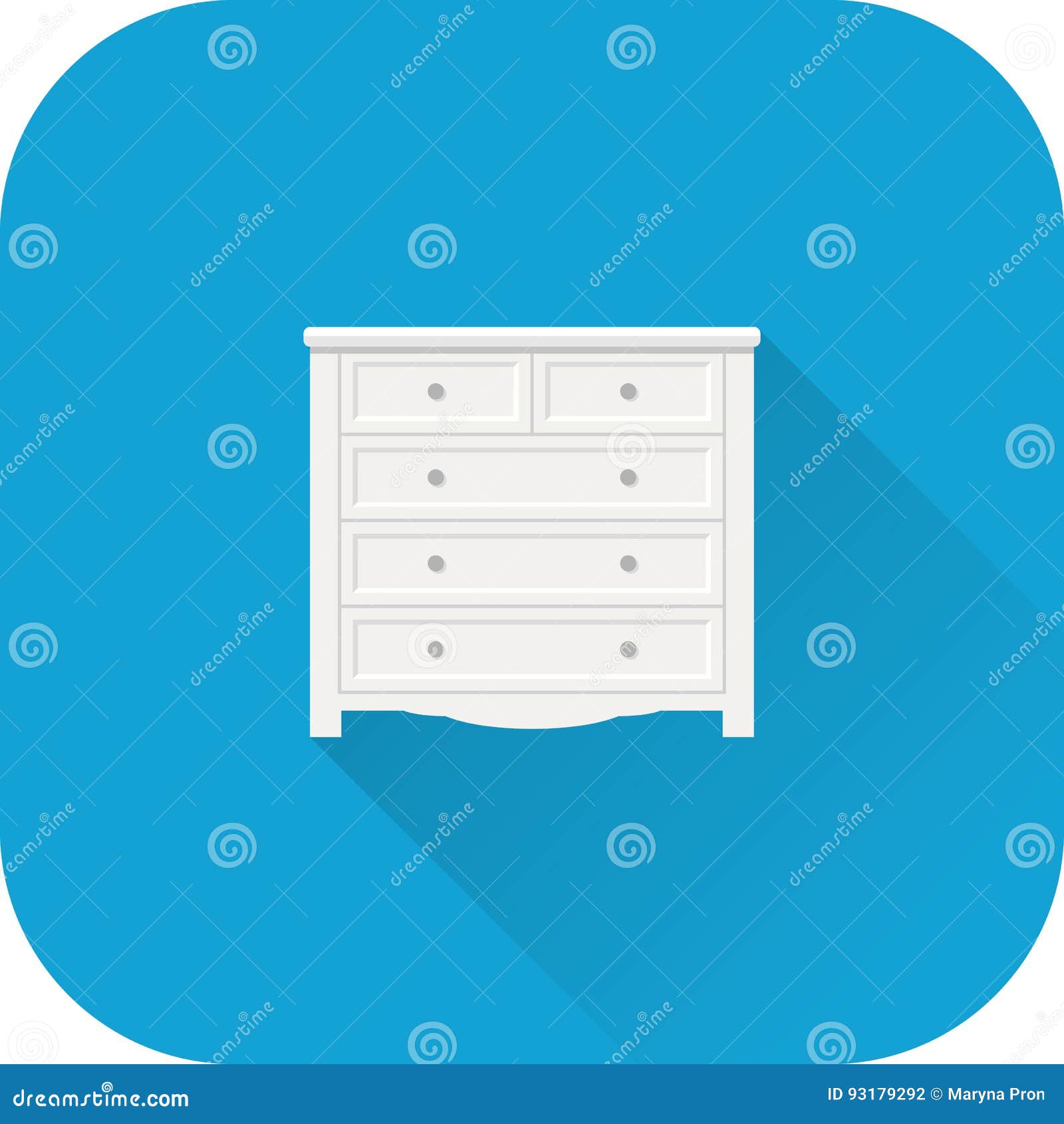 Chest Of Drawers Icon Vector Flat Design With Long Shadow Stock