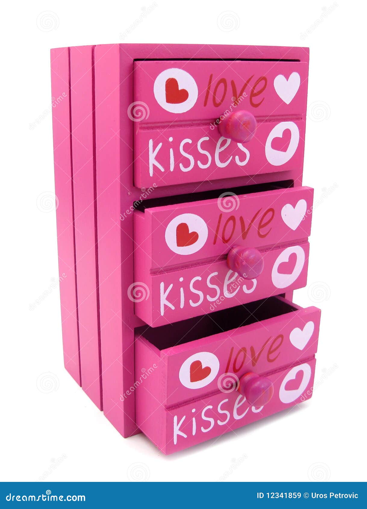 chest of drawers pink with words of love and heart