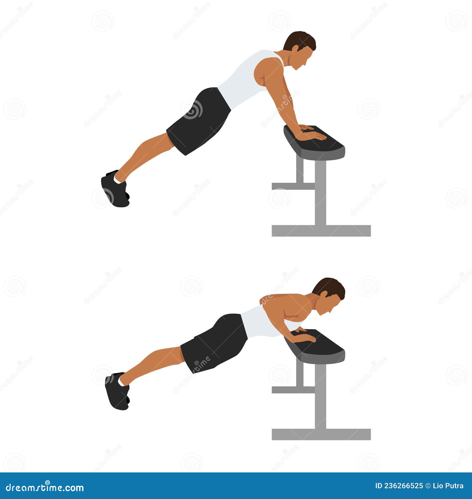 Chest Exercises. Incline Push Up Stock Vector Illustration of character bench 236266525