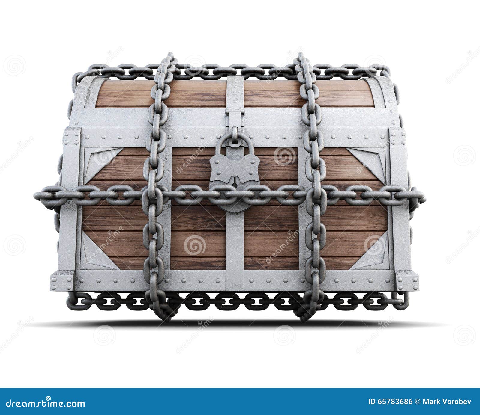 Chest Locked and Bound with Chains on a White Background. Stock