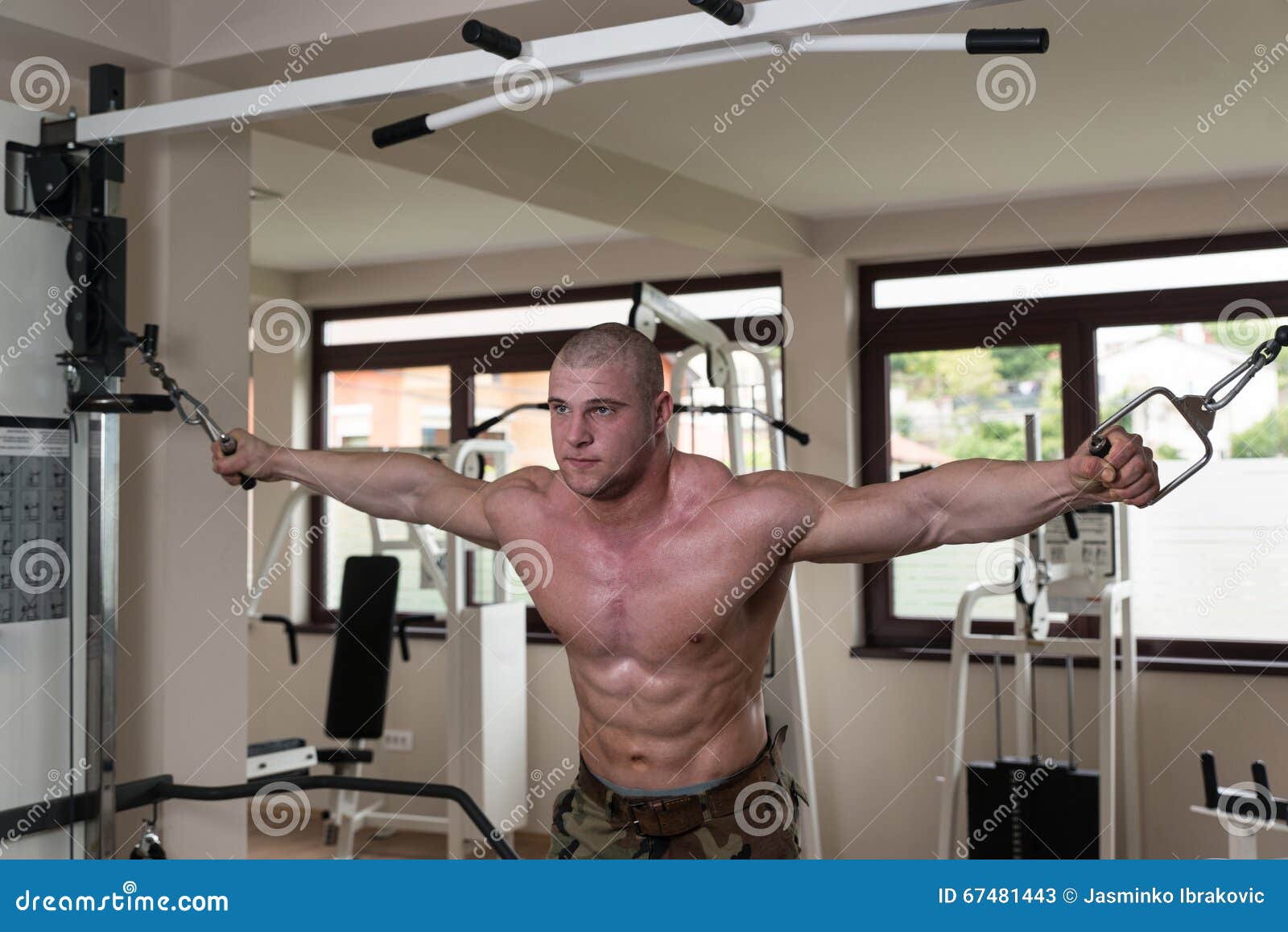 Chest Workout Cable Crossover Stock Image Image of dramatic