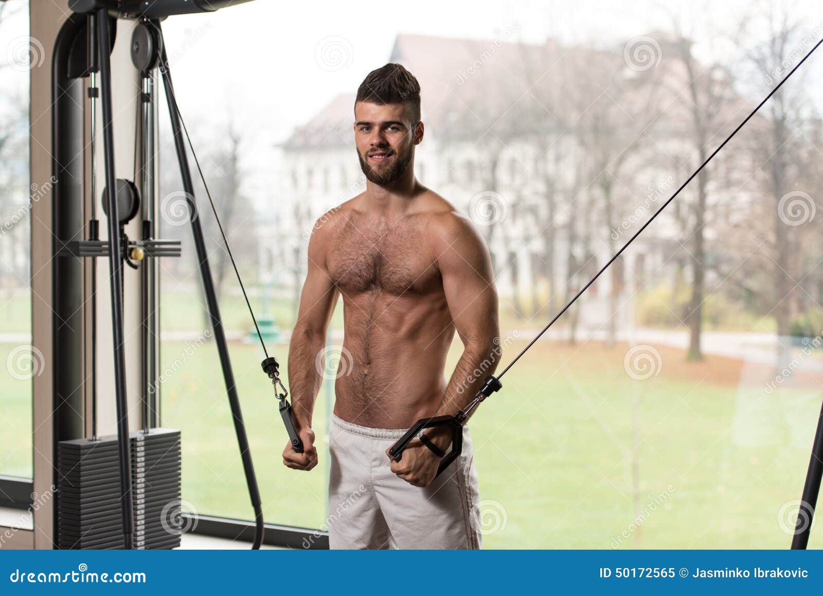 Chest Workout with Cables stock image. Image of athlete 50172565